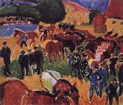 Max Pechstein Horse market oil painting